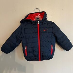 Nike Blue and Red Puffer Jacket Sporty Quilted Design